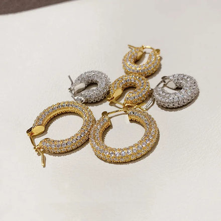 CAOSHI Luxury Shinny 3A Cubic Zirconia Huggie Earrings for Women 18K Gold Plated Micro Pave Diamond Chunky Thick Hoop Earrings