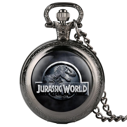 Dinosaur Park Design Black Pocket Watch Necklace Pendant Style Locket Watch with Fob Chain for Party Favors Gifts