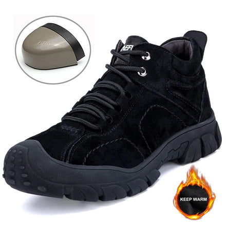 Winter Warm Fleece Genuine Leather Welding Resistant Safety Shoes for Men Steel Toe Anti-slip Puncture-Proof Men's Work Boots