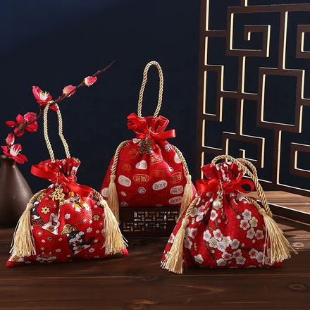 Chinese Silk Brocade Jewelry Pouch Drawstring Candy Bags Tassels Wedding Favor Purse Gift Bags More Patterns Polyester Household