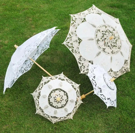 White Lace Craft Bride Umbrella Mini Decoration Umbrella Props White Ivory Lace Parasol Bride Wedding Umbrellas
