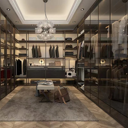 Modern Walk In Closet Designs Glass Door Bedroom Furniture Storage Drawers Wardrobes With Led