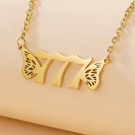 Wholesale 000-999 Angel Number Necklace 18k Gold Plated Stainless Steel Non Tarnish Angel Wings Lucky Number Necklace