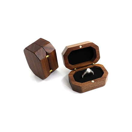 Modern Walnut Wood Ring Box for Earrings Polished Jewelry Wooden Organizer Presentation Case