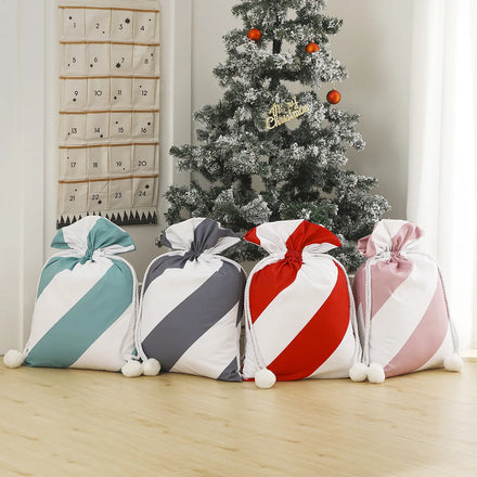 Blank Canvas Santa Bag Sublimation Candy Cane Style Drawstring Santa Sack for Christmas Gift Bag