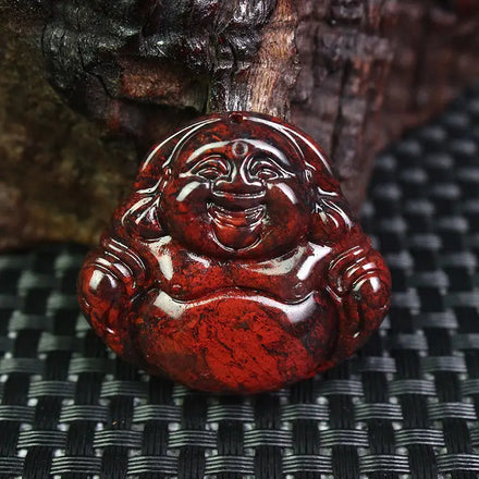 Red Stone Jade Buddha Pendant Chicken Blood Stone Laughing Buddha Necklace Pendant for Men and Women