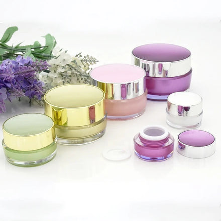 High End Double Wall pink Purple Green White Plastic Jar 30g Empty Gold Acrylic Jar for Skincare