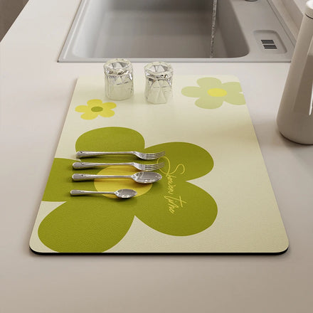 Kitchen Eco-Friendly Rectangle Rubber Absorb Water Washable Dry Quickly Printable Dish Draining Drying Mat
