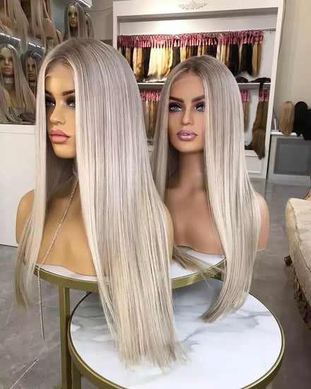 Top Lace Single Donor Highlights Ash Blonde Color Wig Raw Human Hair Invisible HD Lace Frontal Wigs for Woman