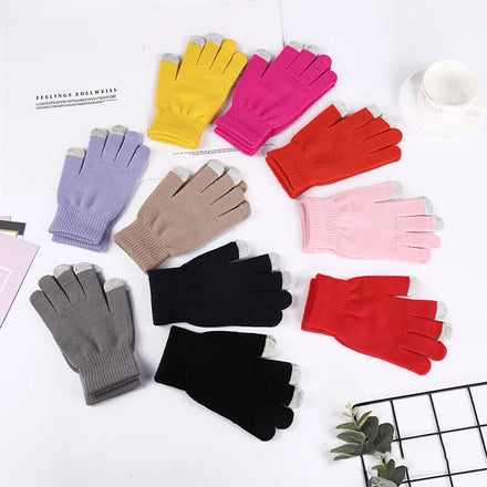 MIO Winter Cheap Wholesale Solid Color Soft Knit Gloves Acrylic Touch Screen Warm Gloves Elastic Cuff Windproof Glove Adults