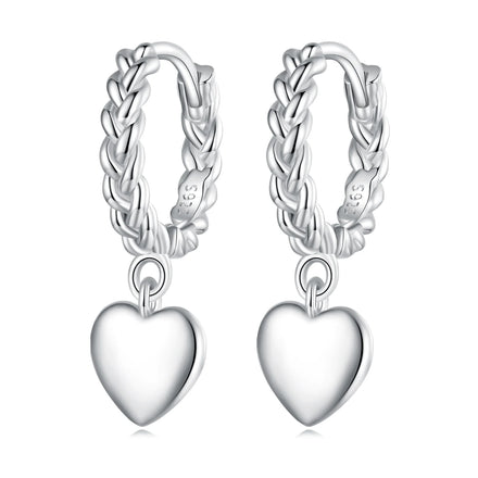 925 Sterling Silver Heart Drop Earrings for Women Twisted Braided Design Elegant Gift for Her Girlfriend Wife BSE715
