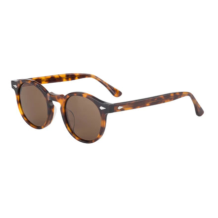 Wholesale Retro Custom Logo Men Sunglasses High End Mazzucchelli Acetate Round Shaped Transparent/White Frame with Tac Lenses