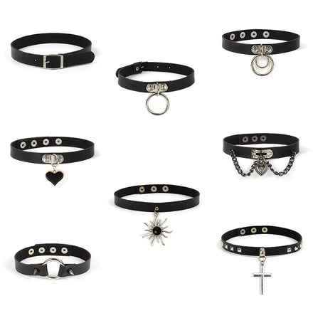 Wholesale Factory Hot Sale Leather Punk Goth Necklace Creative Love Cross Sun Flower Pendant Choker Necklace Women