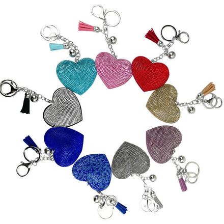 Personalized Leather Carabiner Keychain Girl's Romantic Rhinestone Heart Design Pendant Christmas Durable Keychain