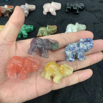 Random Color 4 CM 1.5 Inches Carving Elephant Animal Stone Natural Healing Crystals Crafts Home Decoration for Friend Gifts