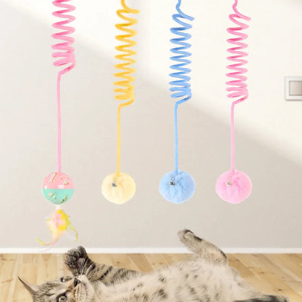Pet Sucker Spring Plush Hair Ball Feather Cat Teaser Pet Interactive Tension Spring Cat Toy Ball Cats Interactive Sports Toys