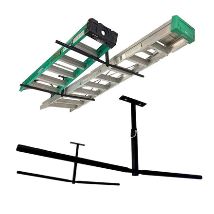 Double Ladder Ceiling Rack Heavy Duty Black Metal Garage Storage Organization Ceiling Hanger Garage Storage