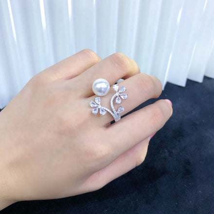 R1102 10-11mm Natural Freshwater Pearl Ring Accessory 925 Sterling Silver Adjustable Size Engagement Jewelry Ring for Women