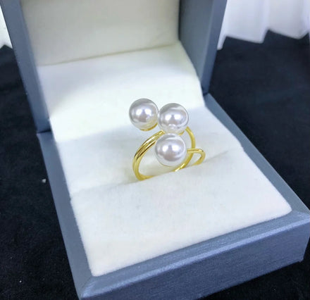 R1104 7-8mm Natural Freshwater Pearl Ring Accessory 925 Sterling Silver Adjustable Size Engagement Jewelry Ring for Women