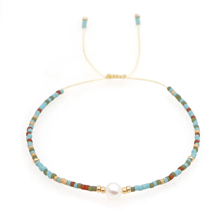 Fashion Freshwater Pearl Hand Woven Colorful Rainbow Beaded Adjustable Bracelet for Women Lucky Boho Beaded Bracelets