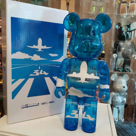 Wholesale Bearbrick 400% Nikko Aircraft 34 Transparent Blue Block Bear Violent Bear for Toy Gift Kwas Figures