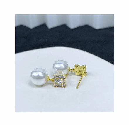 E2118 9-10mm DIY Natural Freshwater Pearl Charm Earrings Mounting Accessory 925 Sterling Silver Gold Plated Jewelry for Women