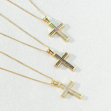 New Cubic Zirconia Pendant Necklace Elegant Brass Gold Chain Necklace High Quality Cross Necklace for Unisex