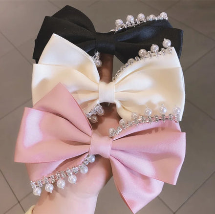 Korean Temperament Chain Tassel Pearl Bow Hairpin Spring Hair Clips for Women Girls Hair Accessories