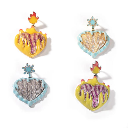 New Trendy Glow in the Dark Pave Zircon Tennis Necklace Oil Dripping Luminous Ice Fire Enamel Hearts Choker Mainly Made of Brass