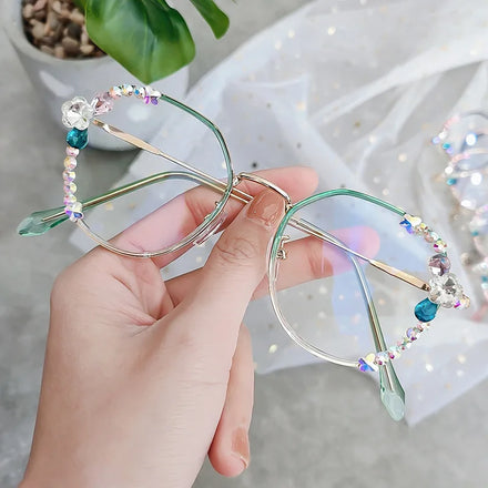 Diamond Eyeglasses Office Computer Eye Protection Decorative Anti-Blue Light Rhinestones Glasses