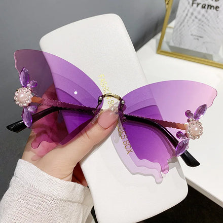 New Pearl Rimless Sunglasses Brand Designer Eyewear Lunette De Soleil Mode Butterfly Shape Diamond Sun Glasses
