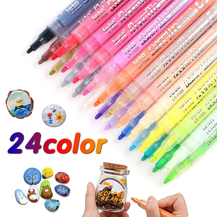 Leto 1105 24-color DIY Craft Water-based Acrylic Paint Color Marker Pens Set Suitable for Rock Wood Ceramic Fabric