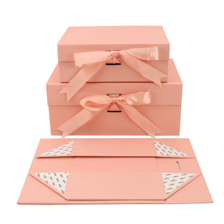 Custom Logo Pink Cardboard Luxury Rigid Magnetic Gift Boxes with Matt Lamination Recyclable Packaging and Ribbon Closure