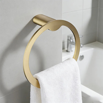 Wholesale Custom Logo Brushed Gold Stainless Steel Round Towel Ring Commercial Hotel Bathroom Hardware Wall Mount Holder