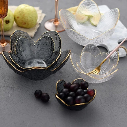 Nordic Flower Shape Phnom Penh Dried Fruit Bowls Creative Kitchen Dinnerware Crystal Glass Rice Bowl Dessert Noodle Salad Bowl
