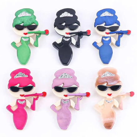 Fashion Vintage Jewelry Lady with Smoke Rack Acrylic Brooch Exaggerated Large Resin Brooch