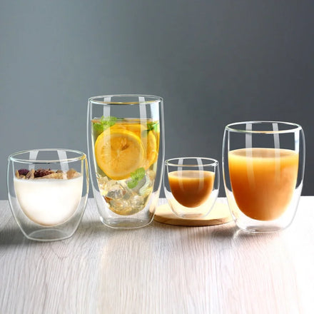 Transparent High Borosilicate Glass Egg Shape Water Tea Coffee Milk Double Wall Glass Coffee Mug with Handle