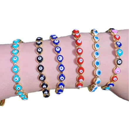 BM1024 18k Gold Silver Plated Rainbow Blue Enamel Multicolored Evil Eyes Spiritual Bolo Chain Slide Bracelet Protection Jewelry