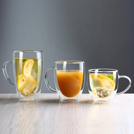 Koi Hot Sale Wholesale Transparent High Borosilicate Egg Shape Water Tea Coffee Milk Double Wall Glass Drinking Cup with Handle