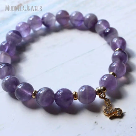 WMB44239 Natural Stone Beads Amethyst Bracelet Amethyst Mala Bracelet Snake Pendant Wrist Mala Beads Yoga Mala Boho Bracelet