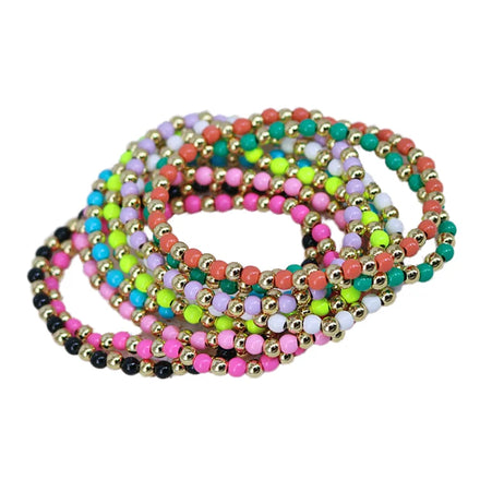 BM1073 4MM Tiny Gold Beaded Enamel Beads Bracelet for Ladies Women Colorful Rainbow Elastic Bracelet Zircon Brass Orthodox