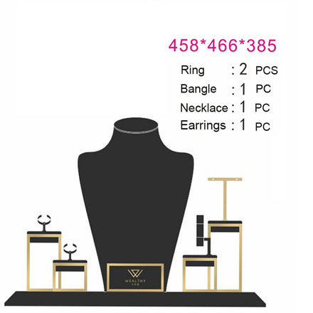 Hot Selling Jewellery Display Set Black Metal Earring Ring Necklace Display Trays Jewelry Stand Holder