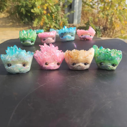 Natural Hand Craved Hedgehog Diverse Colors Electroplated Crystal Craft for Decoration