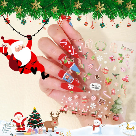 New Christmas DIY Nail Art Wraps 5D Relief Stereo Stickers Nail Decals for Finger False Nail Decoration