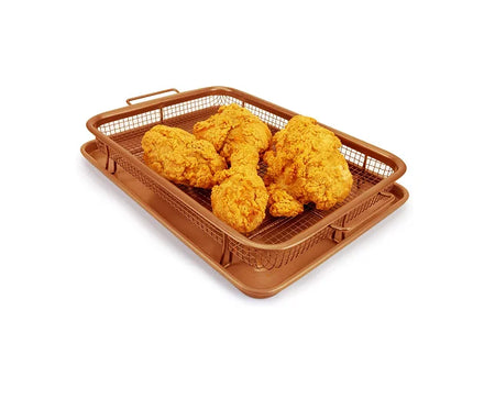 Non-Stick Rectangle Durable Baking Tray Grill Crispy Basket 2 Piece Carbon Steel Eco-Friendly French Fries Fryer Mesh Pan Oven