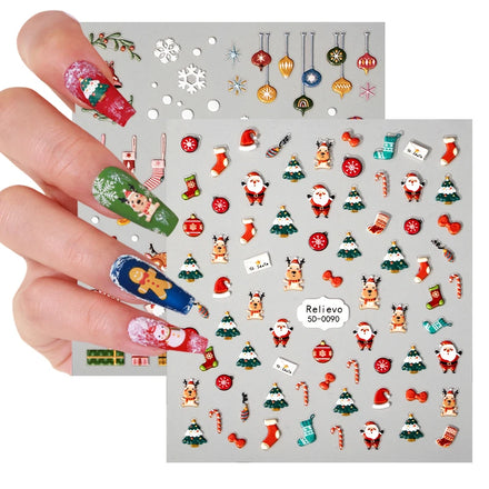 Christmas Nail Art Stickers Decals Self-Adhesive Pegatinas Reindeer Snowflake Snowman Holiday Star Nail Supplies Nail Art D