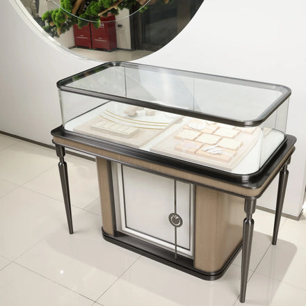 Wholesale Price Superb Quality Glass Metal Frame Drawer LED Customizable Streamline Design Luxury Jewelry Showcase Display Set