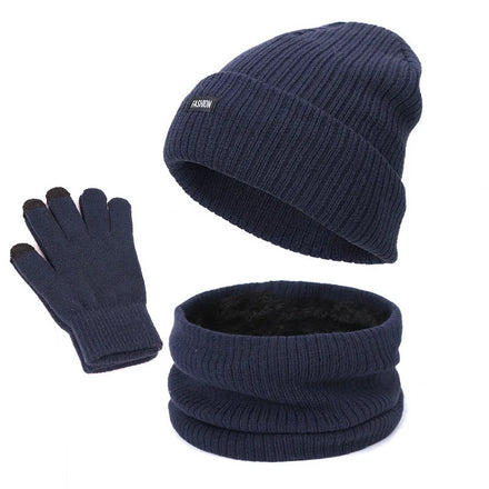 Custom Slouchy Knit Beanie Scarf Mittens Set Euro American Style Fleece Lined Warm Winter Set for Men Women Wholesale Factory