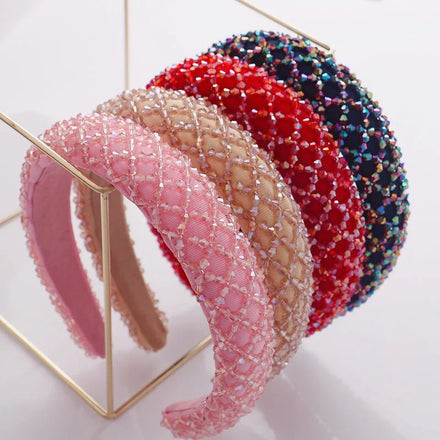 Luxury Women's Hair Accessories Wide Brimmed Padded Sponge Beaded Hair Hoop Wholesale Luxury Headbands
