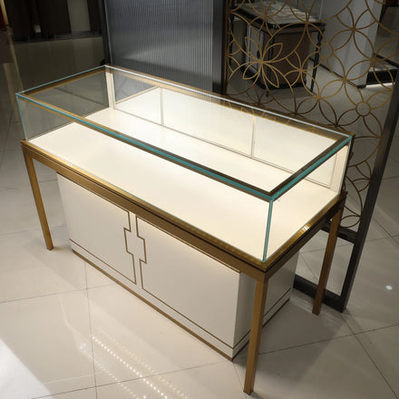 Tempered Glass Antique Jewelry Display Cabinet Led Cabinets Light Display High-End White Luxury Jewelry Showcase